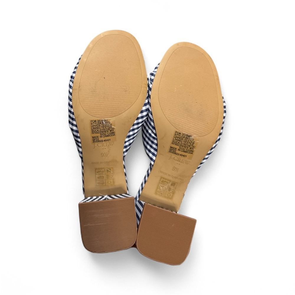 J.Crew Gingham Knotted Block Heel Mules Blue White - Picture 4 of 4